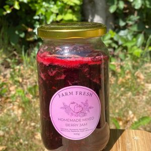 Jar of homemade mixed berry jam