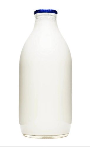 One-pint glass bottle of fresh raw milk
